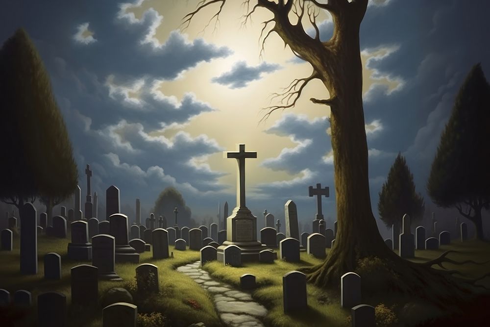 Tombstone cemetery outdoors cross. AI generated Image by rawpixel.