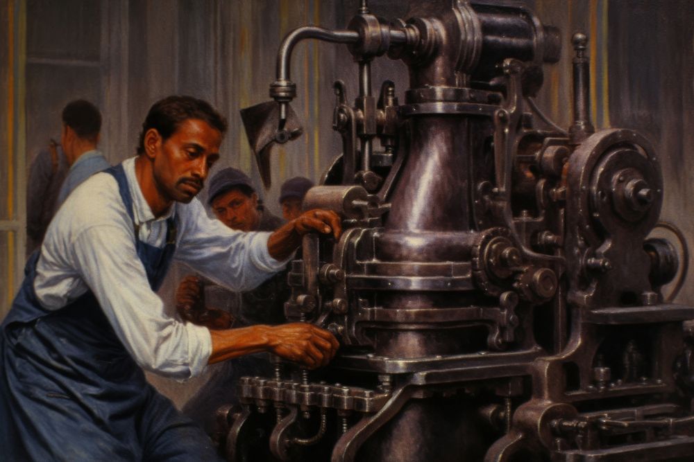 Factory engine adult art. AI generated Image by rawpixel.