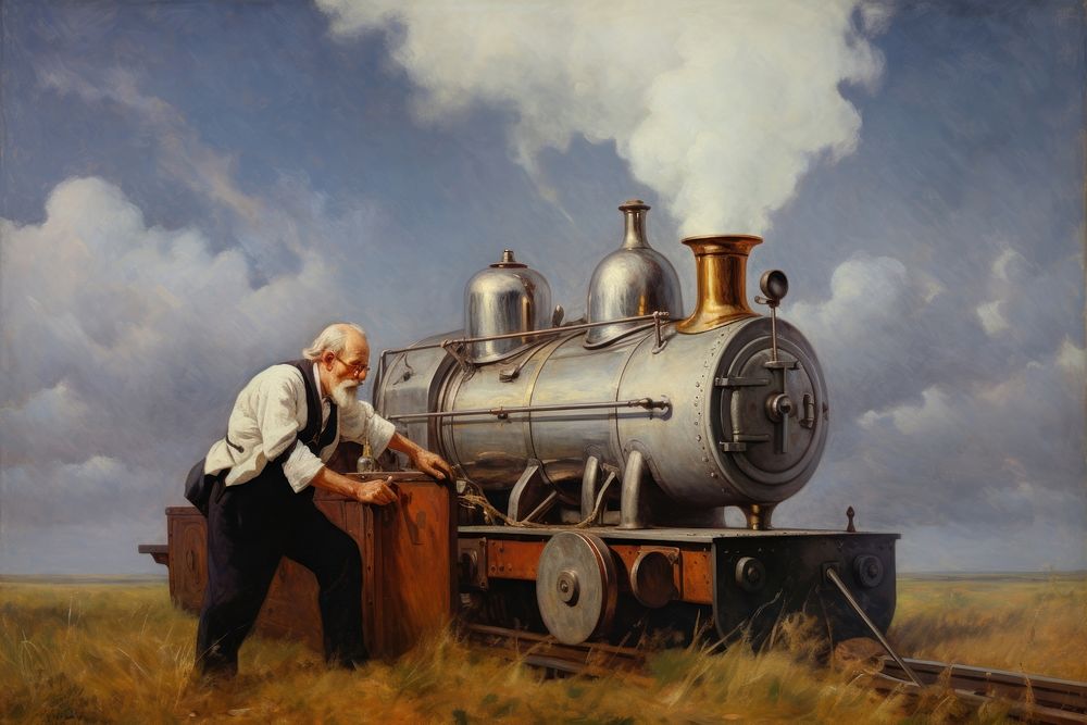 Painting locomotive vehicle railway. AI generated Image by rawpixel.