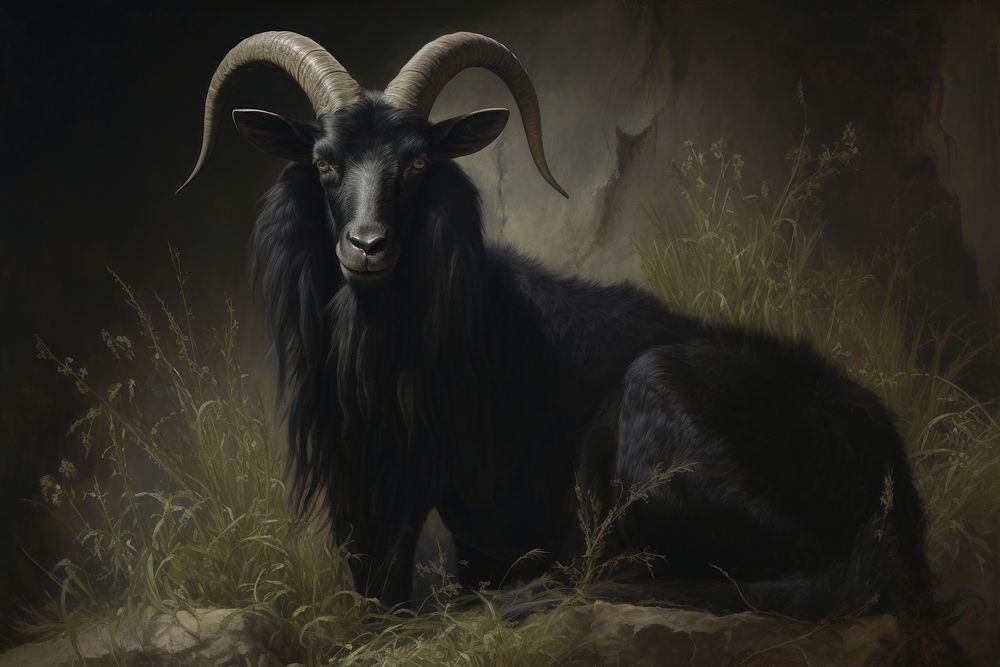 A black goat livestock animal mammal. 
