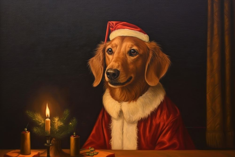 A christmas dog painting mammal animal. AI generated Image by rawpixel.