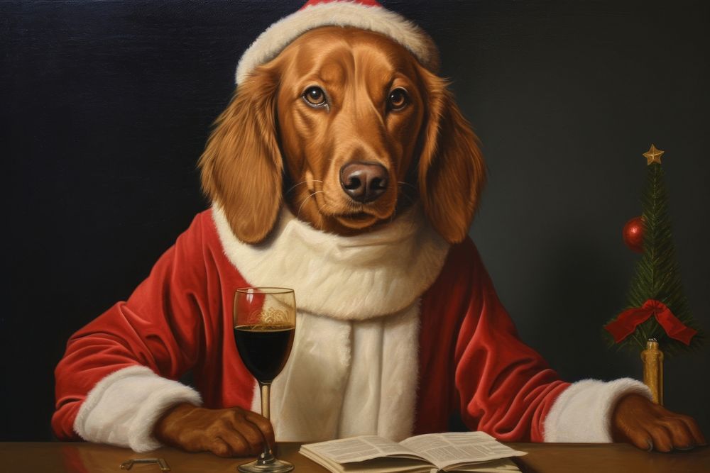 A christmas dog painting portrait animal. 