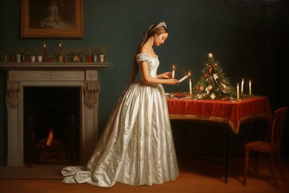 A christmas holly painting fireplace fashion. AI generated Image by rawpixel.