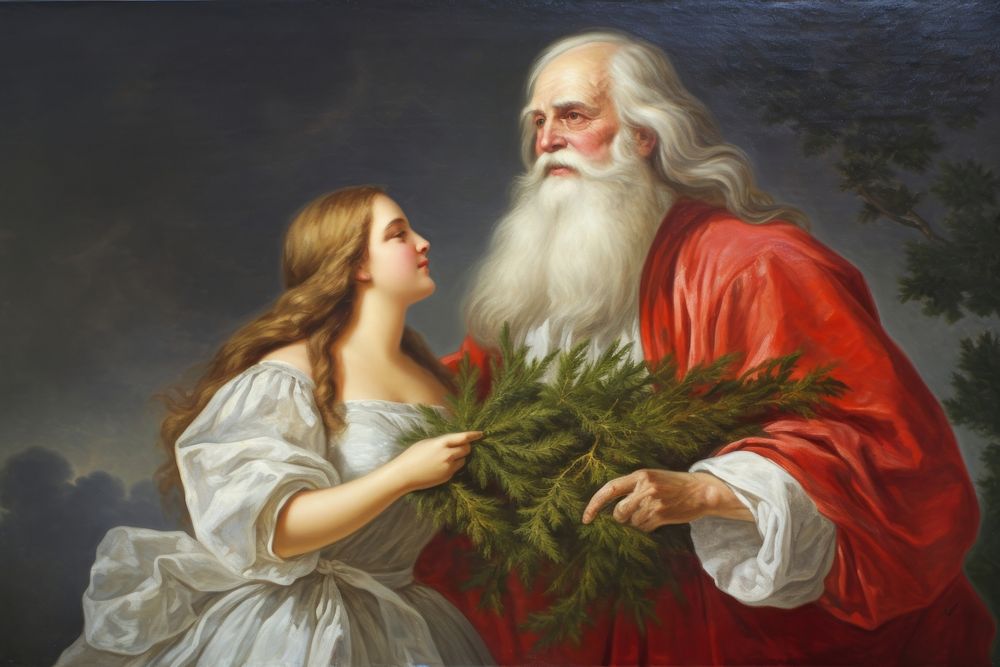 A christmas mistletoe painting art togetherness. AI generated Image by rawpixel.