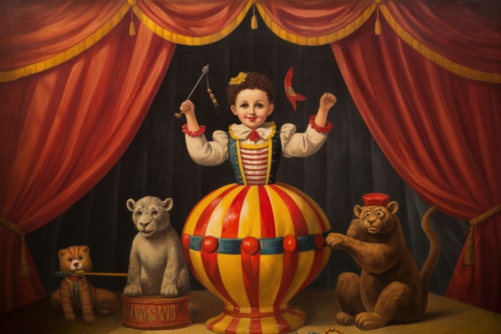 A circus animal painting portrait mammal. 