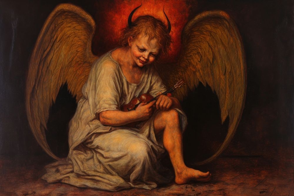 A devil painting art angel. AI generated Image by rawpixel.