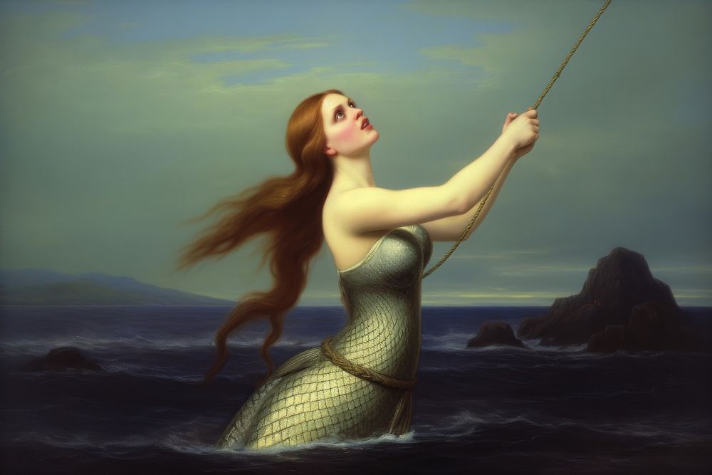 Painting sea portrait fishing. AI generated Image by rawpixel.
