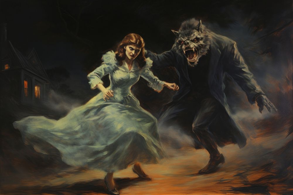 A vampire vs werewolf painting adult man. AI generated Image by rawpixel.