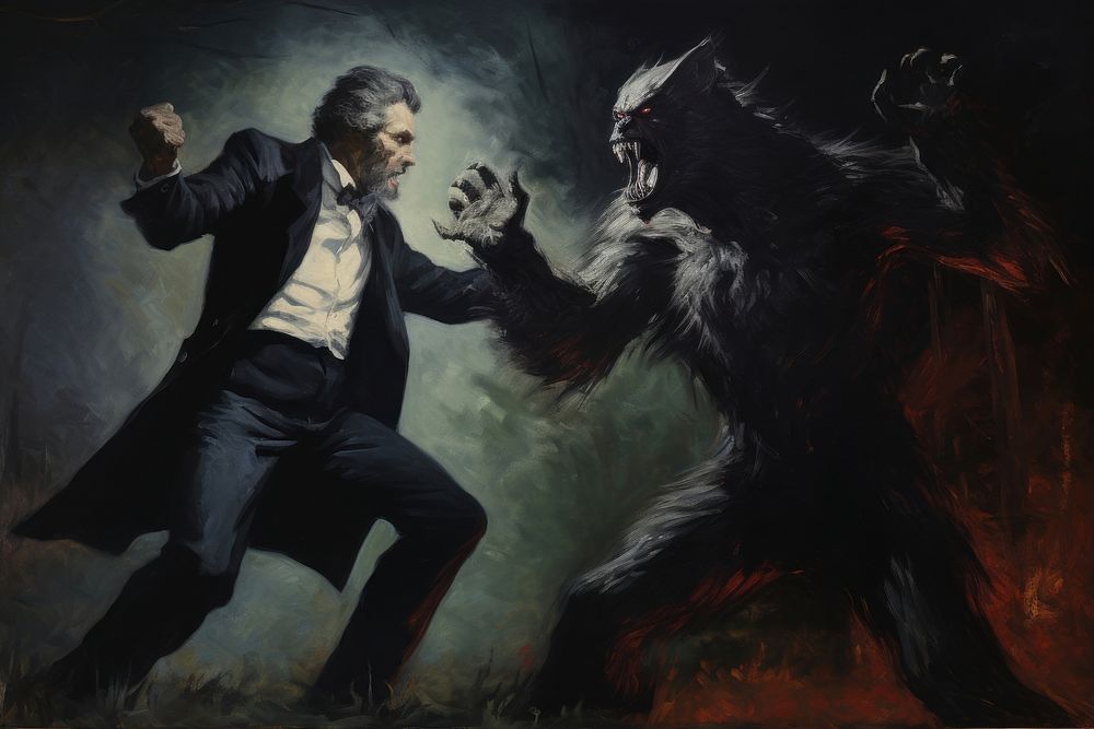 A vampire vs werewolf painting adult man. AI generated Image by rawpixel.