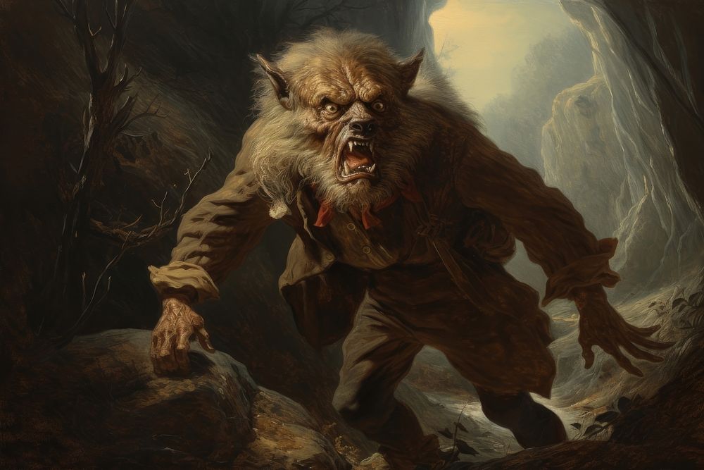 A werewolf painting animal mammal. AI generated Image by rawpixel.