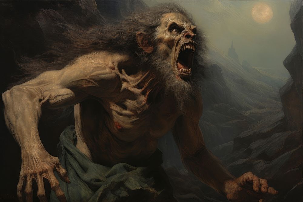 A werewolf painting art man. AI generated Image by rawpixel.