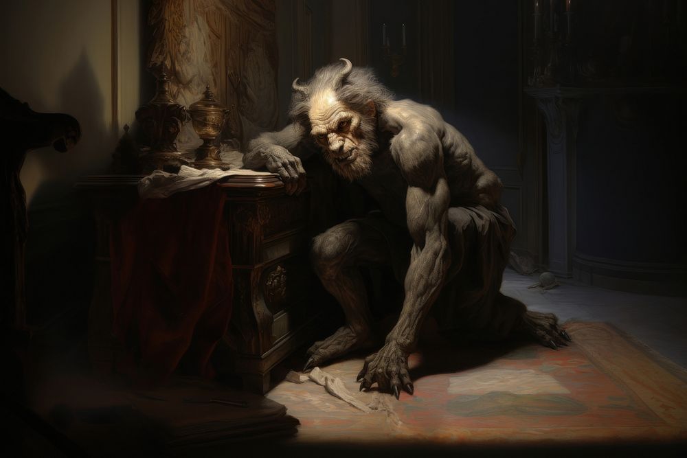 A werewolf painting art sculpture. 