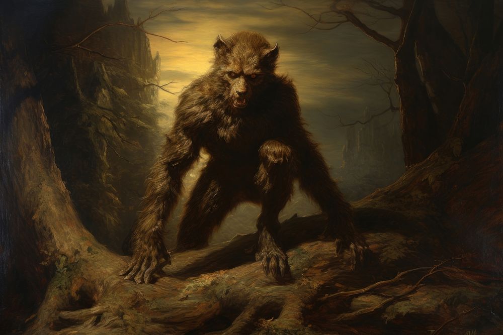 A werewolf painting art wildlife. 