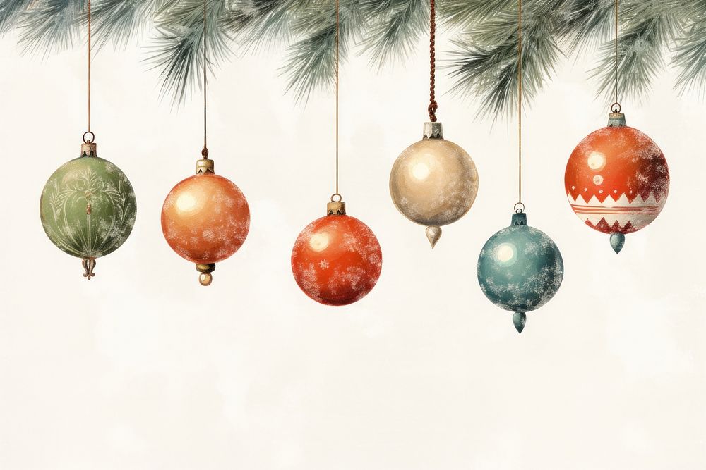 Christmas balls hanging branch tree. AI generated Image by rawpixel.