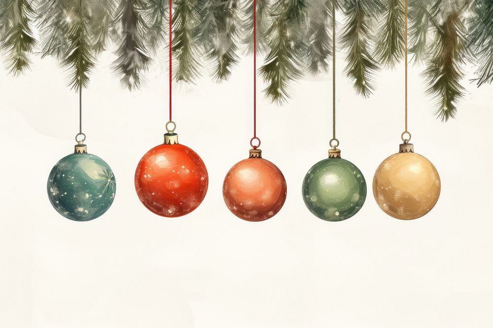 Christmas balls tree hanging branch. AI generated Image by rawpixel.
