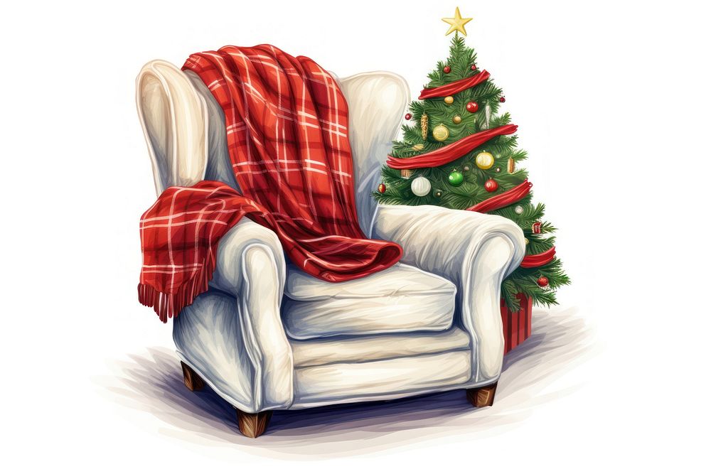 Christmas blanket armchair furniture white background. AI generated Image by rawpixel.