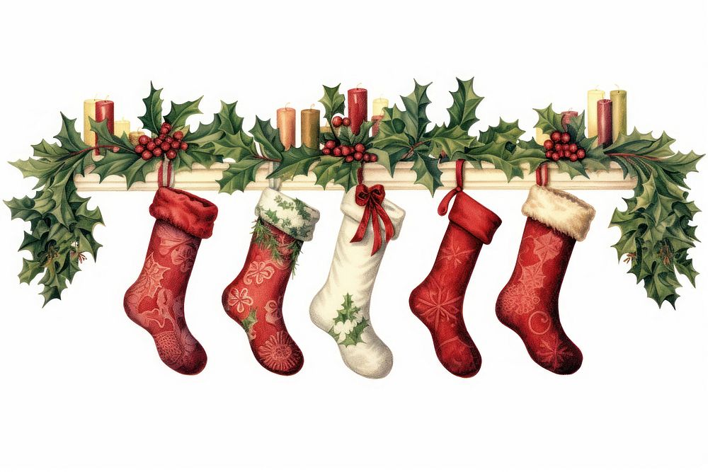 Christmas stockings frame white background celebration decoration. AI generated Image by rawpixel.