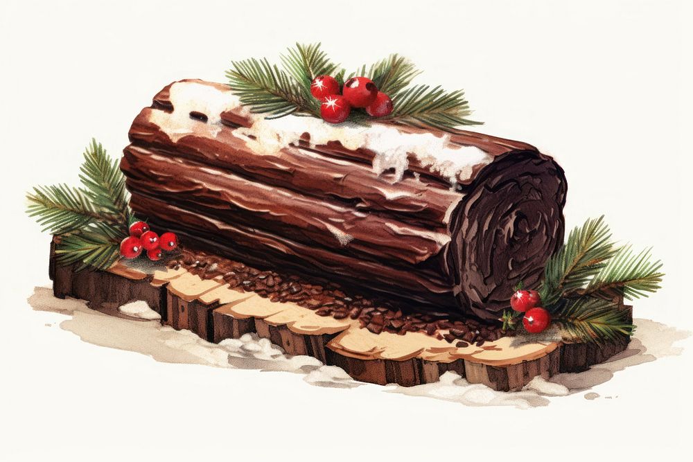Christmas yule log cake dessert plant food. AI generated Image by rawpixel.