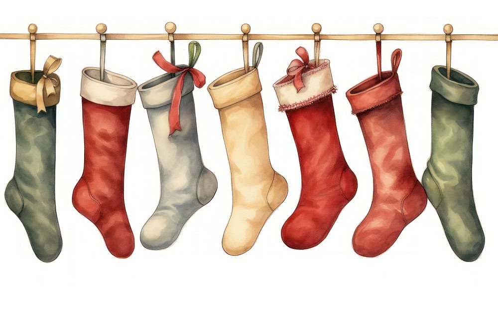 Hanging christmas socks footwear shoe white background. AI generated Image by rawpixel.