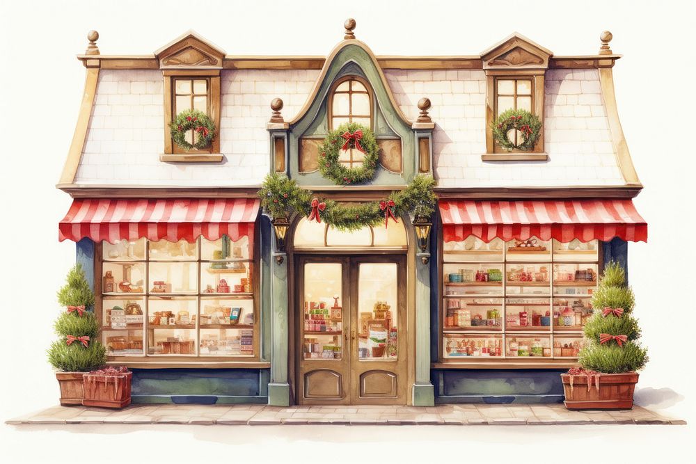 Shop displaying christmas ornament architecture dollhouse building. AI generated Image by rawpixel.