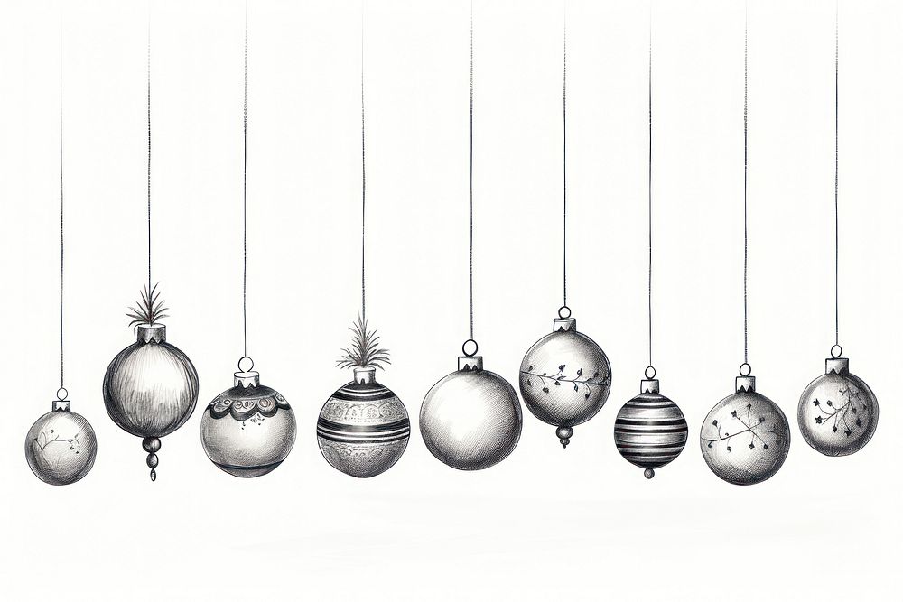Hanging christmas balls sketch arrangement celebration. AI generated Image by rawpixel.