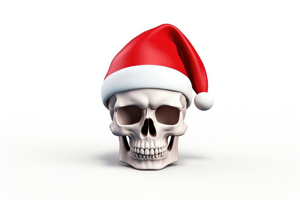 Skull wearing Christmas hat christmas white background celebration. AI generated Image by rawpixel.