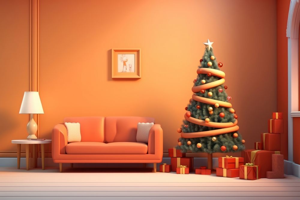 Christmas living room christmas furniture art. AI generated Image by rawpixel.