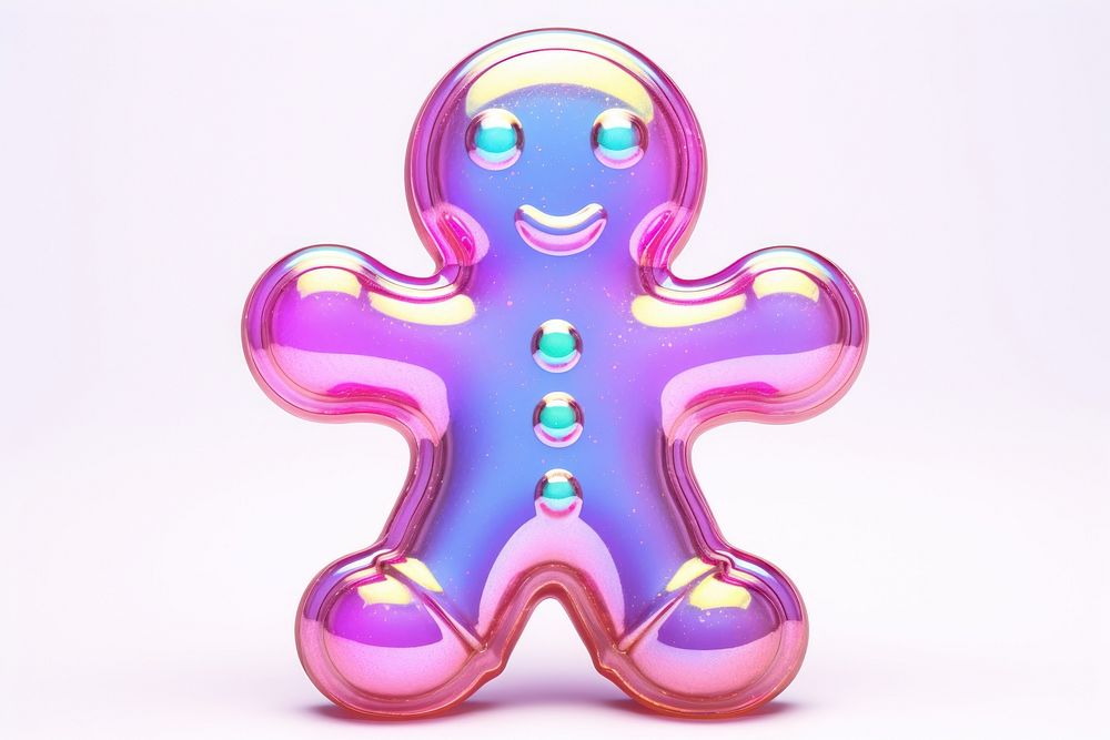 Gingerbread man iridescent dessert purple white background. AI generated Image by rawpixel.