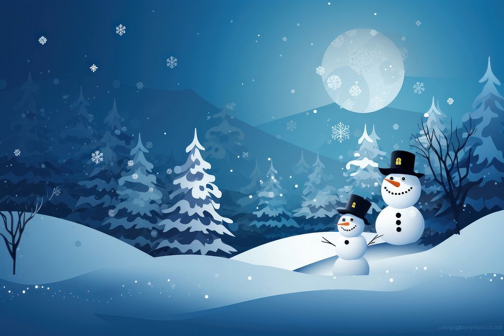 Snowman night snowflake outdoors. AI generated Image by rawpixel.