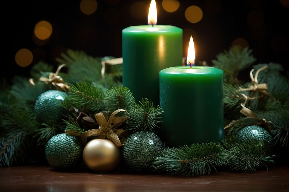Burning candle christmas tradition wreath. AI generated Image by rawpixel.