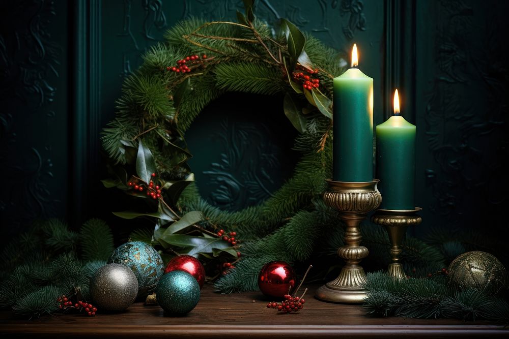 Burning candle christmas tradition wreath. AI generated Image by rawpixel.
