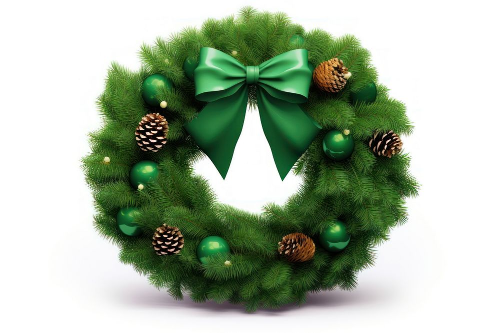Christmas green wreath white background illuminated celebration. AI generated Image by rawpixel.