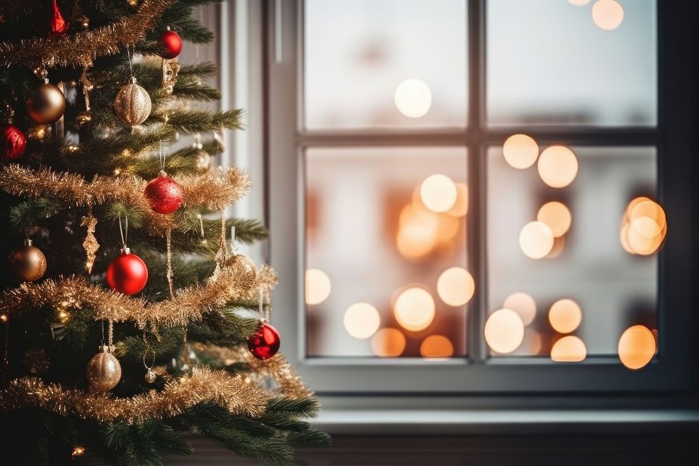 Christmas tree wallpaper christmas festival window. AI generated Image by rawpixel.