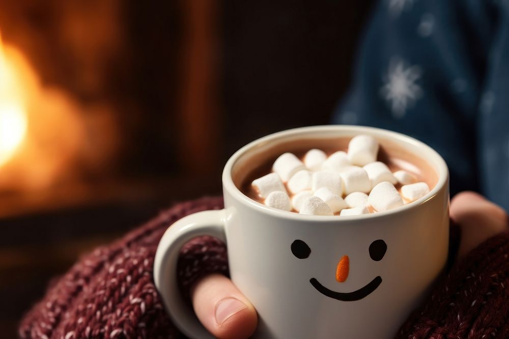 Snowman face cup fireplace holiday. AI generated Image by rawpixel.