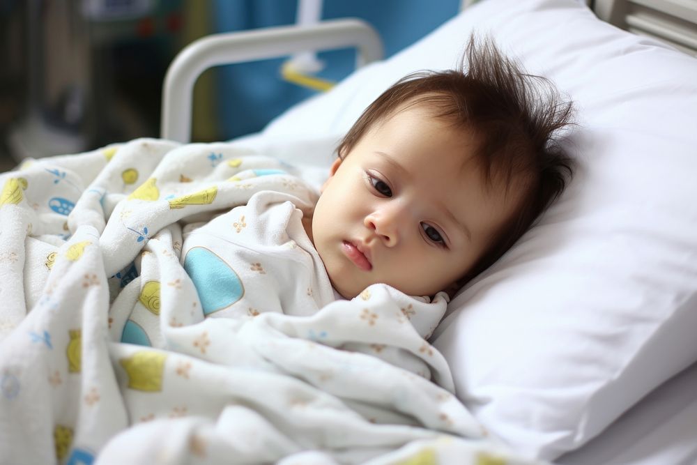 Todler sick hospital blanket baby. AI generated Image by rawpixel.