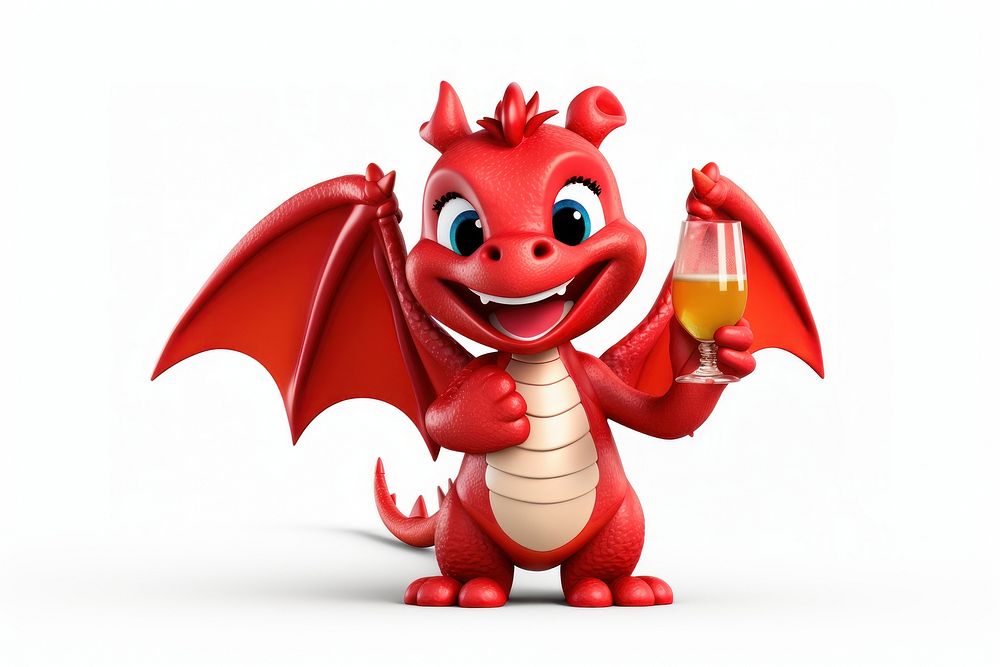 A happy cartoon red dragon holding cute white background. AI generated Image by rawpixel.