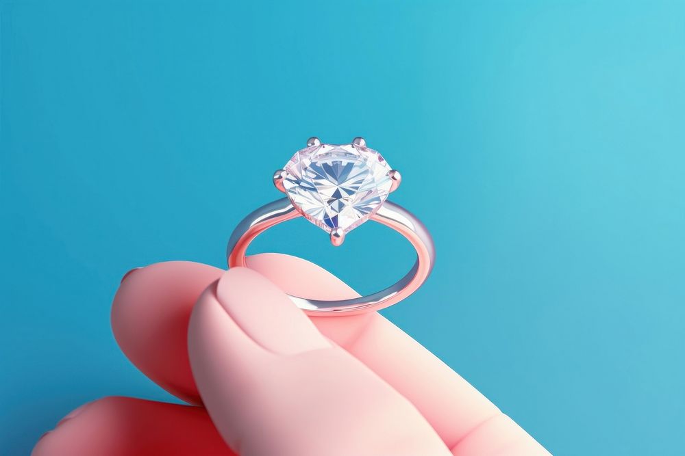 3d hand holding a diamond ring gemstone jewelry accessories. AI generated Image by rawpixel.