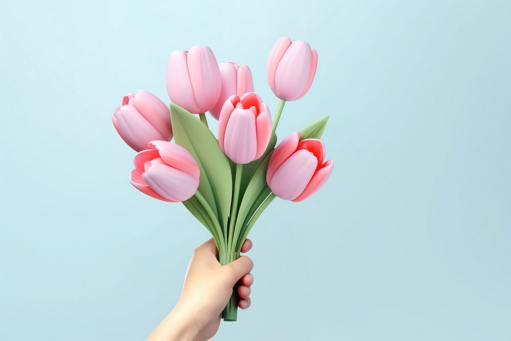 Hand holding a tulip bouqet flower plant inflorescence. AI generated Image by rawpixel.