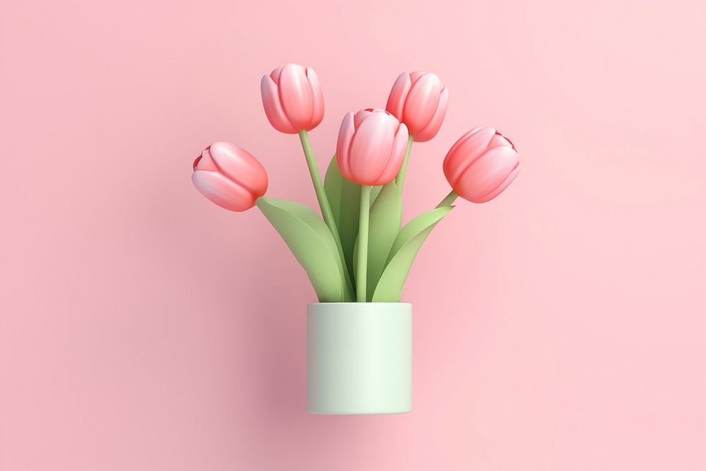Hand holding a tulip bouqet flower plant vase. AI generated Image by rawpixel.