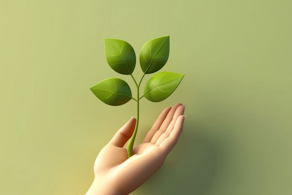 Hand holding a green leaf finger plant clover. AI generated Image by rawpixel.