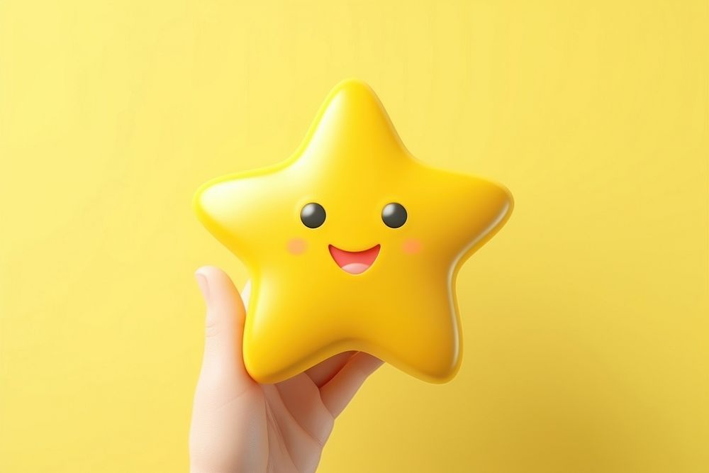 Hand holding solid yellow star cartoon shape representation. AI generated Image by rawpixel.