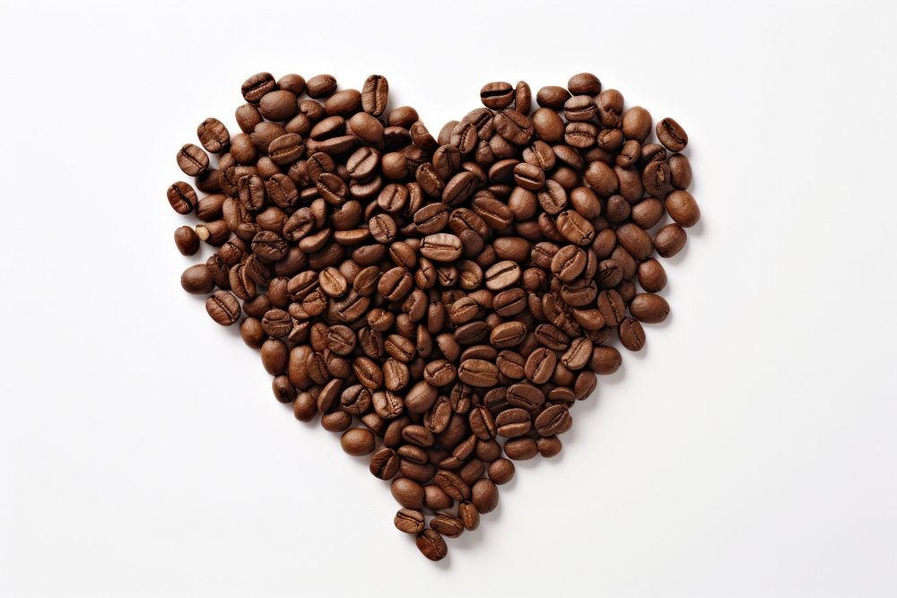 Coffee beans shape heart white background. AI generated Image by rawpixel.