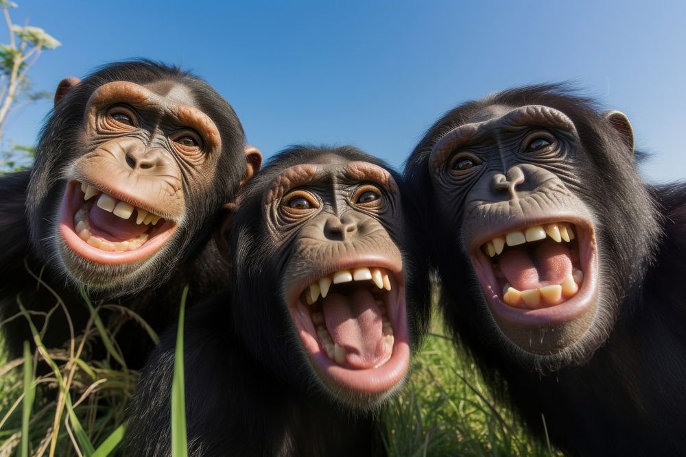 Happy smiling chimpanzees wildlife mammal monkey. 