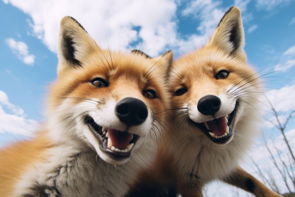 Happy smiling foxes mammal animal pet. AI generated Image by rawpixel.