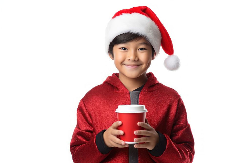 Asian boy wearing santa claus outfit portrait holding smile. AI generated Image by rawpixel.