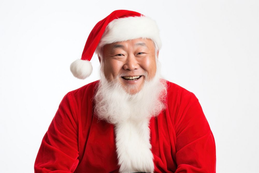 Asian man wearing santa claus outfit christmas adult white background. AI generated Image by rawpixel.