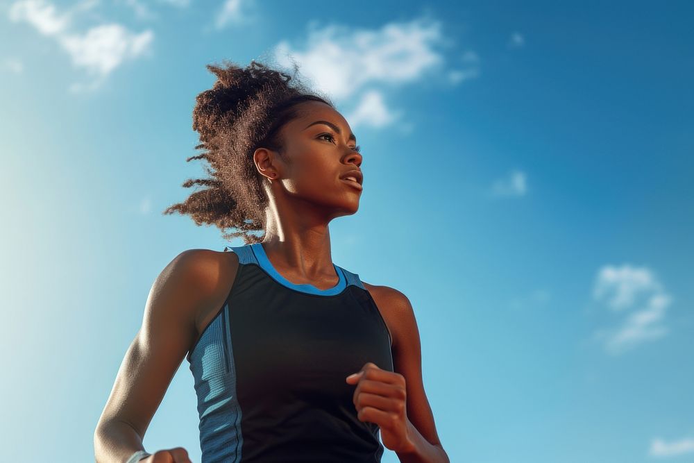 Black woman jogging running adult. AI generated Image by rawpixel.