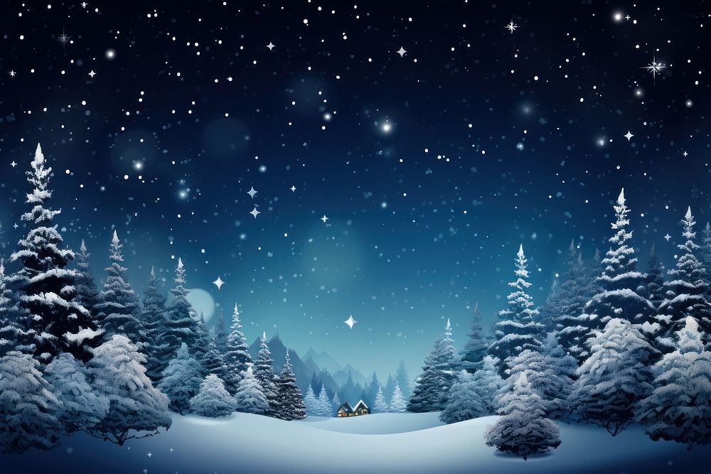 Winter christmas night tree snow landscape. AI generated Image by rawpixel.