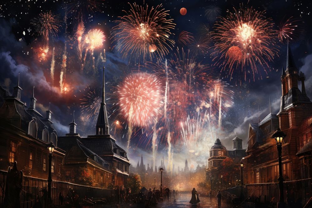 Fireworks outdoors city architecture. AI generated Image by rawpixel.