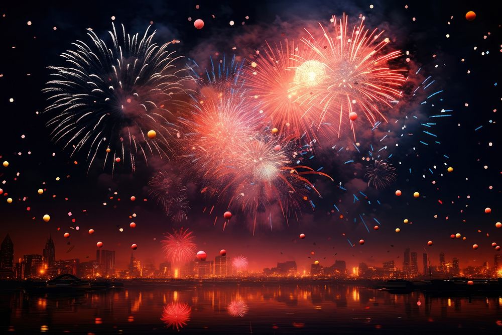 Happy New Year fireworks outdoors night. AI generated Image by rawpixel.